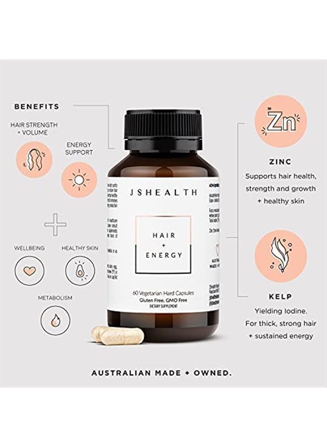 JSHealth تركيبة فيتامينات الشعر والطاقة | فيتامينات نمو الشعر | فيتامينات الشعر للنساء والرجال | مكملات الزنك واليود لنمو الشعر | مكملات تساقط الشعر | (60 كبسولة) - Image 4